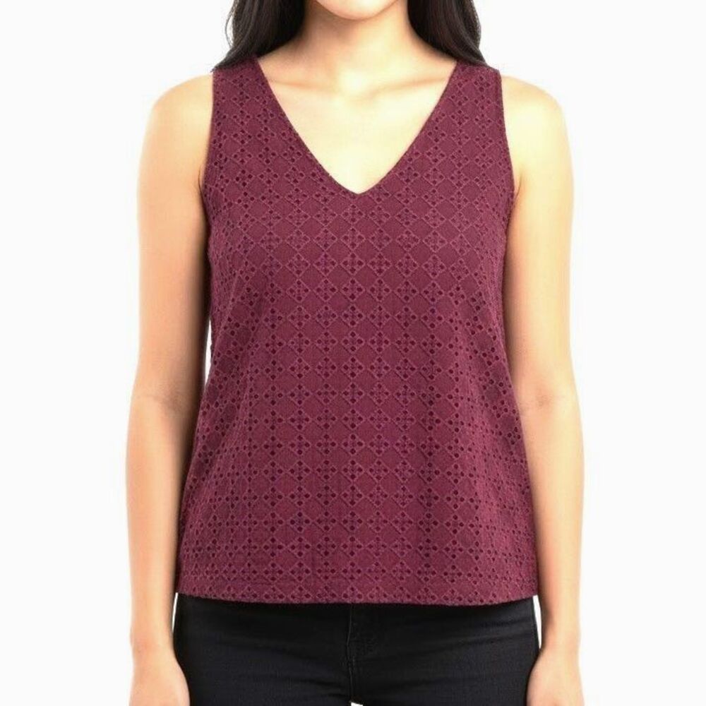 MAISON OLGA Top Sleeveless Shirt Burgundy Cotton/Viscosa Size 2 Made In Italy